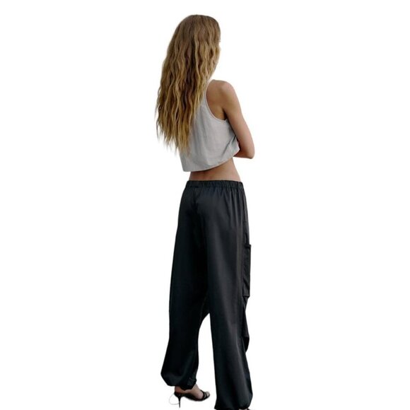 COPY - ZARA SATIN EFFECT PARACHUTE PANTS BLACK SIZE XS | 4661/407 - Picture 4 of 4
